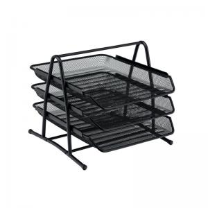 Office Mesh Letter Tray 3 Tier Scratch Resistant Stackable Front Load