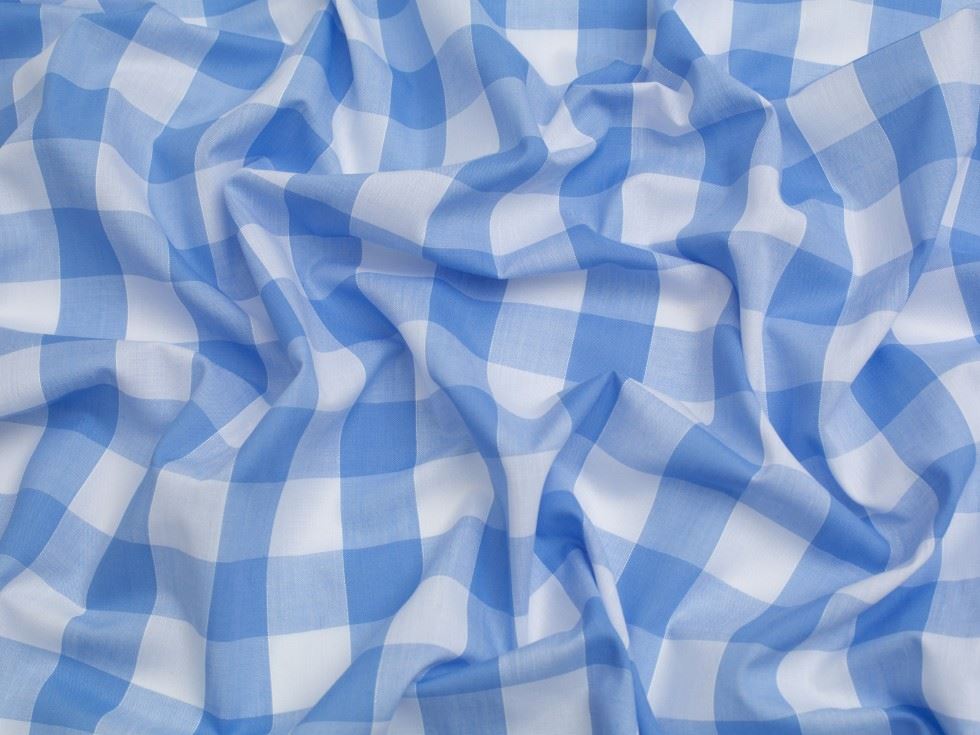 Minerva Core Range 1 inch Check Gingham Fabric Pale Blue