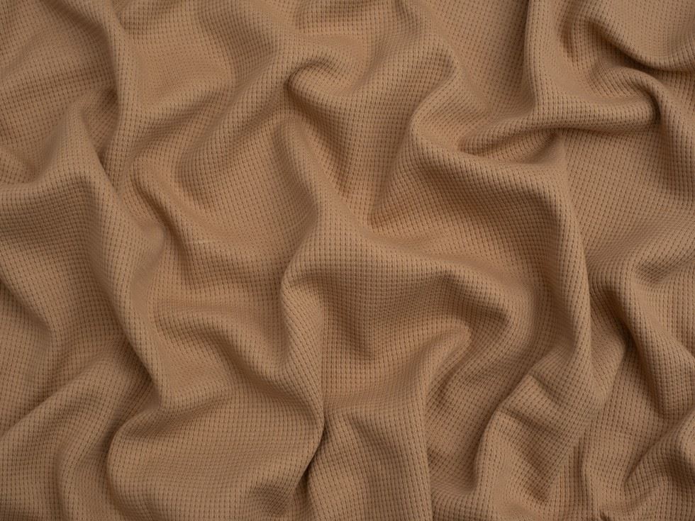 Minerva Core Range Mini Waffle Textured Stretch Knit Fabric Beige