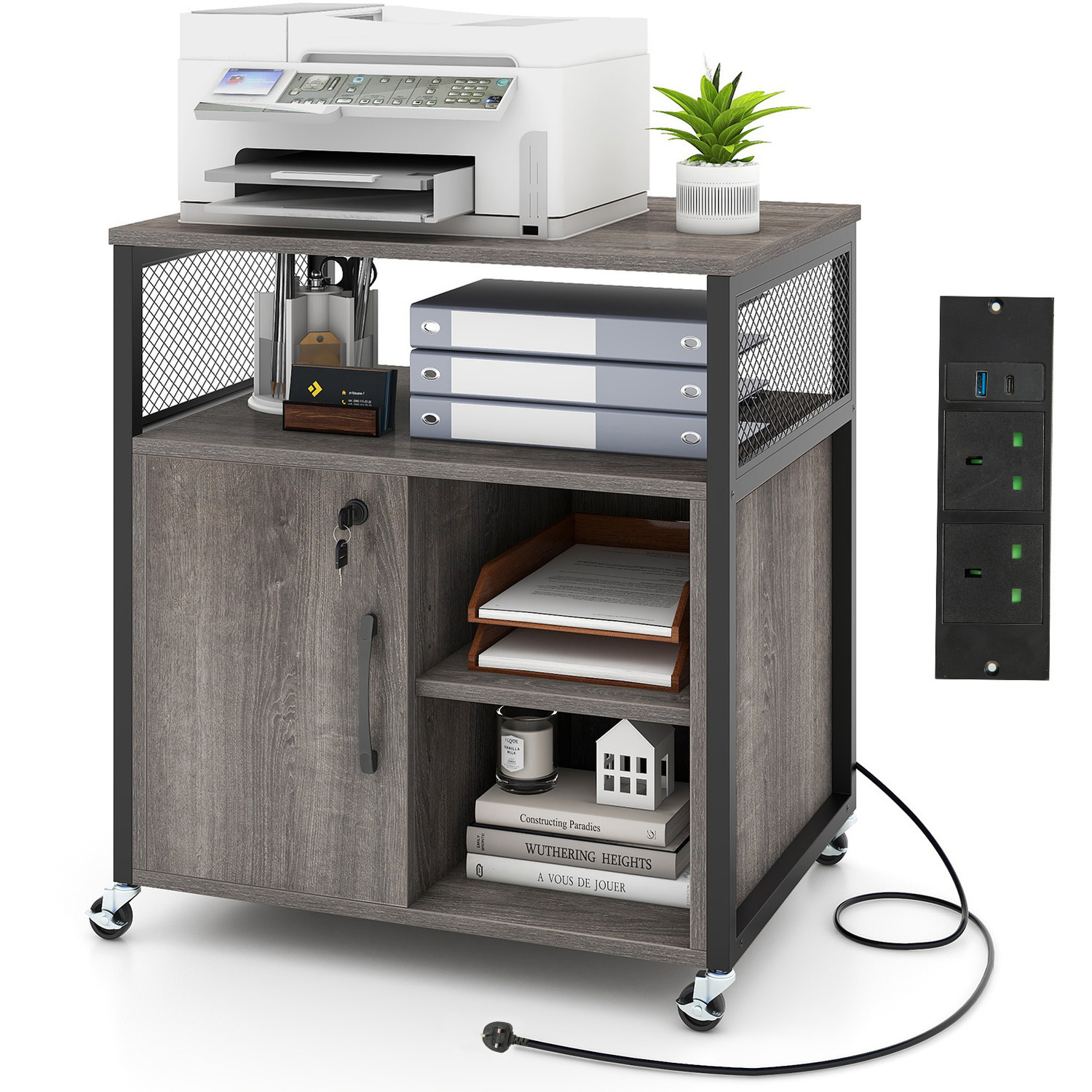 Mobile Lateral Filing Cabinet Printer Stand - Grey