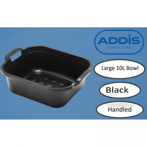 Addis Large Rectangular 10 Litre Washing Up Bowl with Handles, Black,