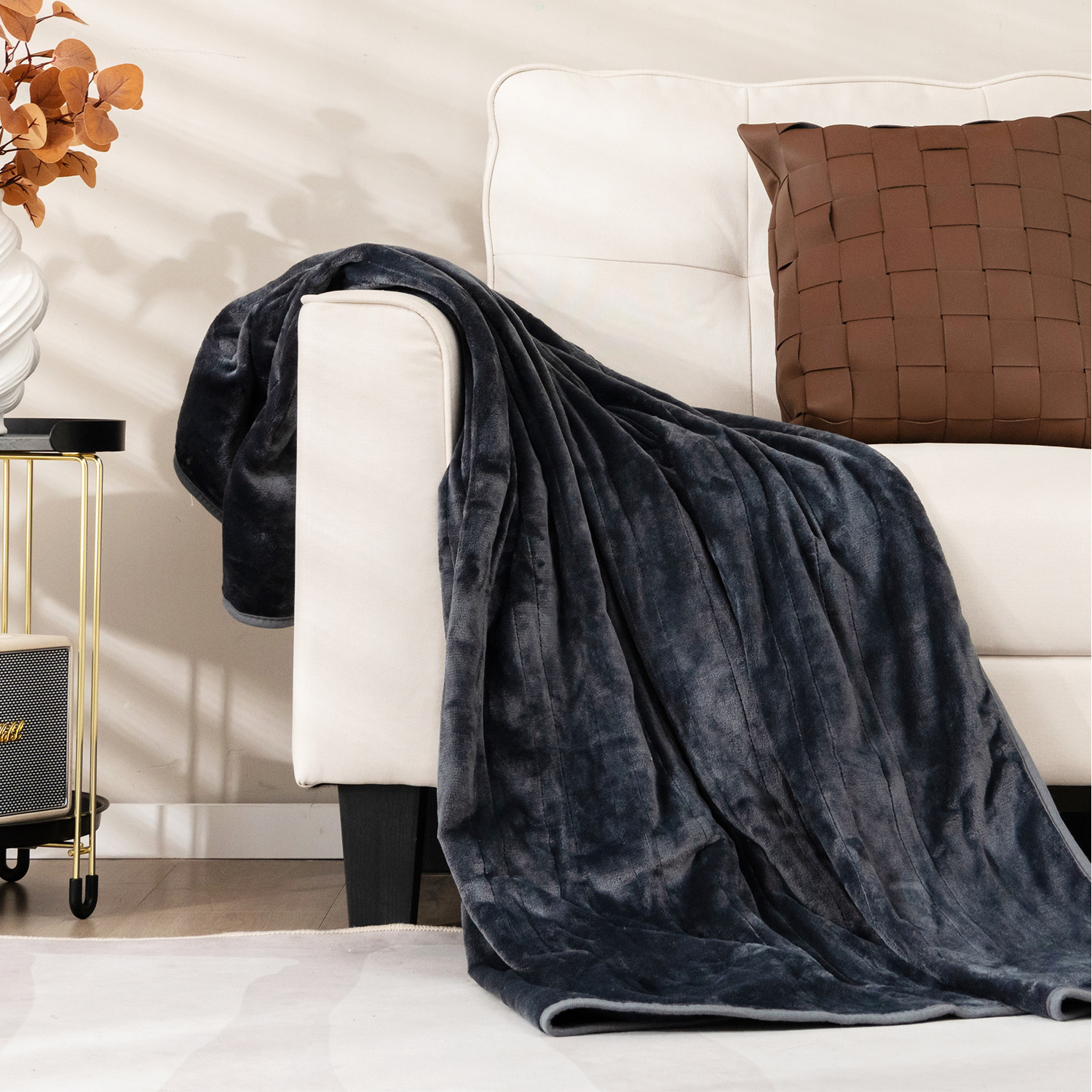 Electric Heated Flannel Blanket Throw - Grey