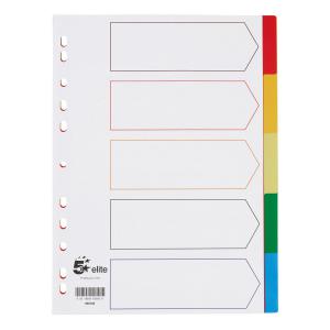 Elite Dividers 5-Part Polypropylene Multipunched Multicolour Tabs A4