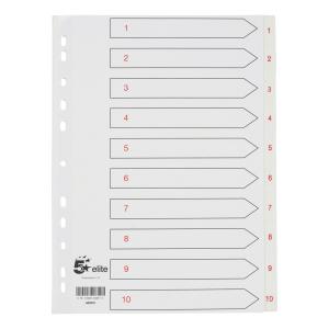 Elite Index 1-10 Polypropylene Multipunched A4 White With Red Text