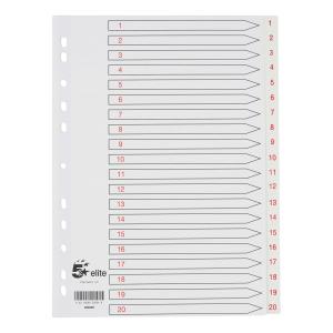 Elite Index 1-20 Polypropylene Multipunched A4 White With Red Text