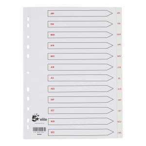 Elite Index Jan-Dec Polypropylene Multipunched A4 White With Red Text
