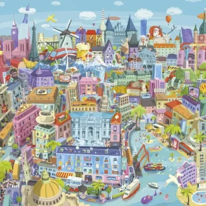 Heye Puzzle Cartoon Triangular - Good Old Europe - 1500 pieces