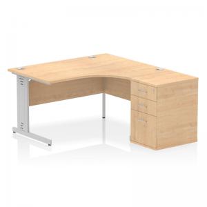 Impulse 1400mm Right Crescent Office Desk Maple Top Silver Cable
