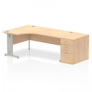 Impulse 1800mm Left Crescent Office Desk Maple Top Silver Cable