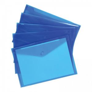 Office Envelope Stud Wallet Polypropylene A4 Translucent Blue Pack 5