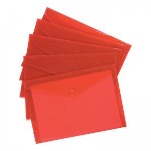 Office Envelope Stud Wallet Polypropylene A4 Translucent Red Pack 5