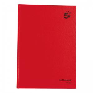 Office Manuscript Notebook Casebound 70gsm Ruled 192pp A4 Red Pack 5