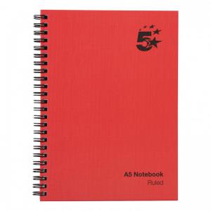 Office Manuscript Notebook Wirebound 70gsm Ruled 160pp A5 Red Pack 5