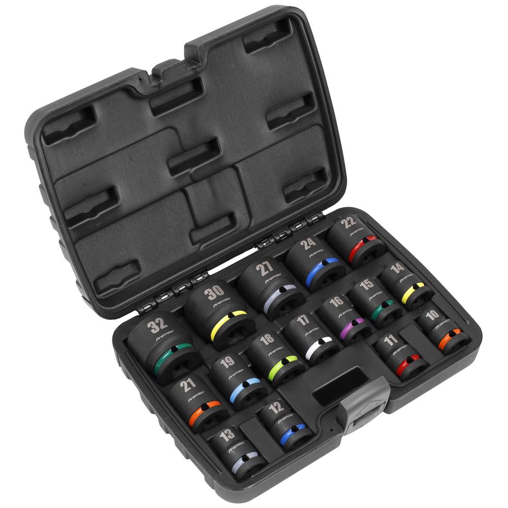 Sealey 16 Piece 1/2" Drive Hexagon Impact Socket Set