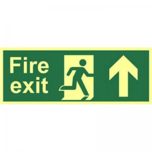 Fire Exit Man Arrow Up Sign, 1.3mm Rigid Self Adhesive