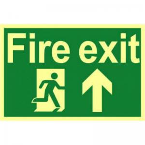Fire Exit Running Man Arrow Up Sign, 1.3mm Rigid Self Adhesive