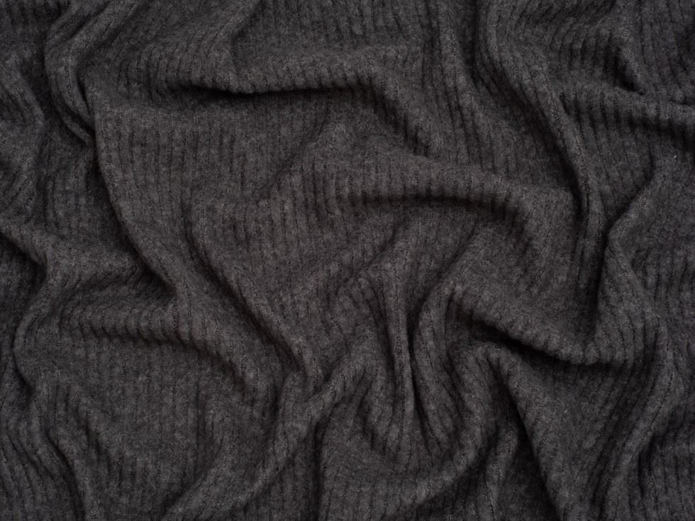 Minerva Core Range Brushed Texture Rib Stretch Knit Fabric Charcoal