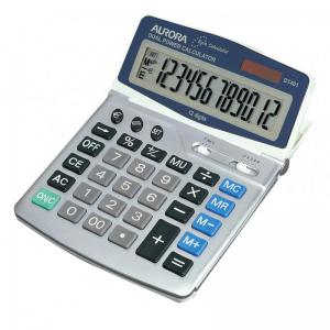Aurora Large 12 Digit Desk Calculator with Adjustable Display Silver -