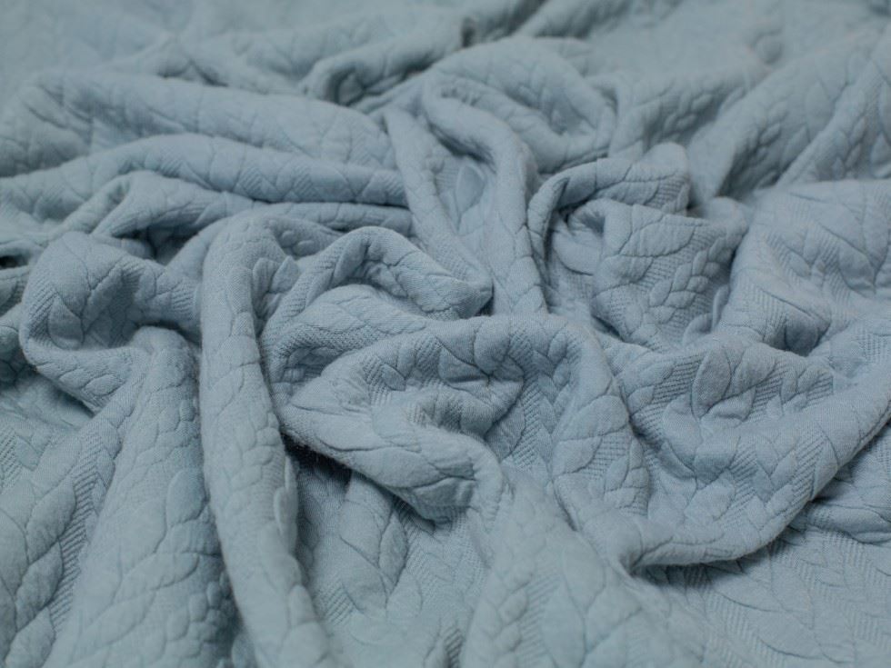 Minerva Core Range Cable Textured Stretch Knit Fabric Dusky Blue