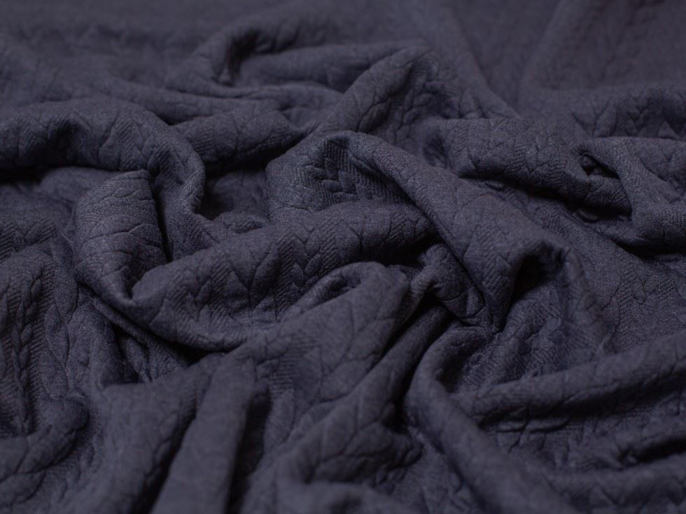 Minerva Core Range Cable Textured Stretch Knit Fabric Midnight